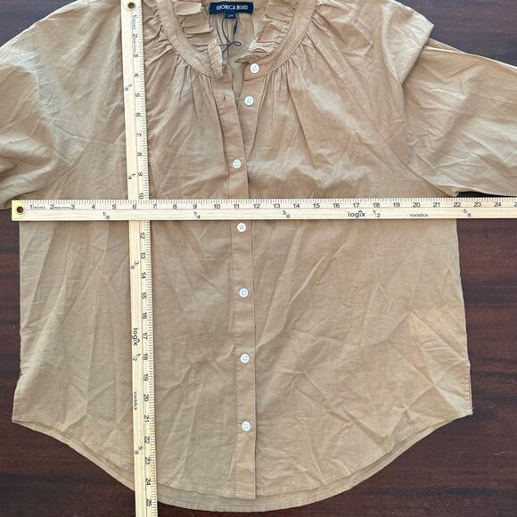Veronica Beard NWT ($268) | tan khaki Calisto cotton button up blouse shirt | L - Picture 2 of 6